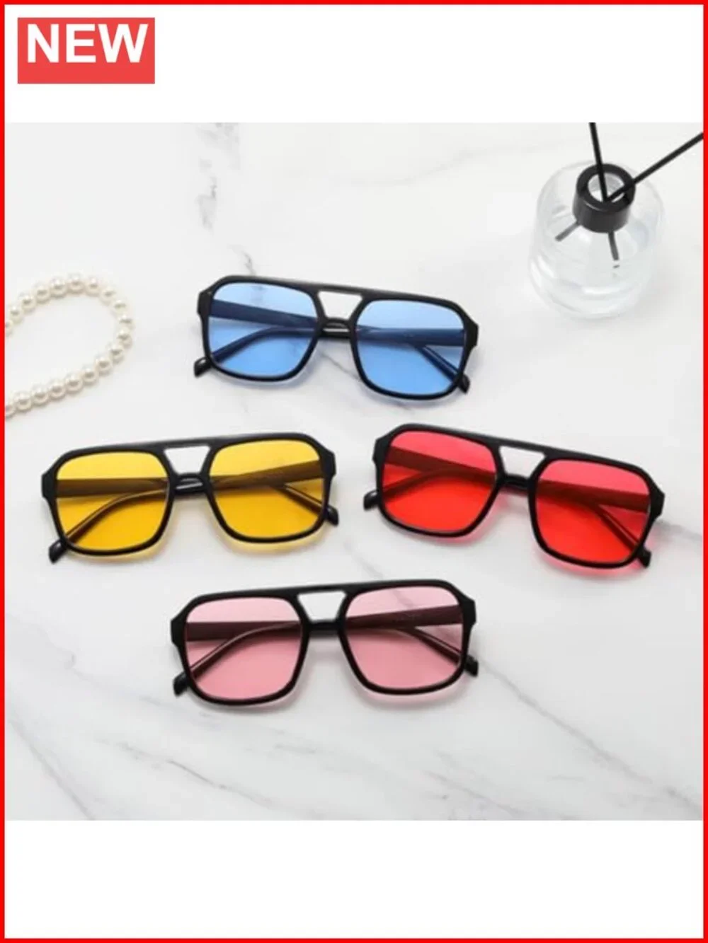 Retro 70s Square Aviator Sunglasses Rectangle Flat Frame Trendy Shades